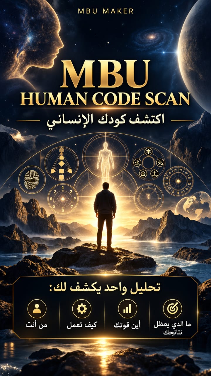MBU HUMAN CODE SCAN — اكتشف كودك الإنساني · تحليل واحد يكشف لك من أنت وكيف تعمل وأين قوتك