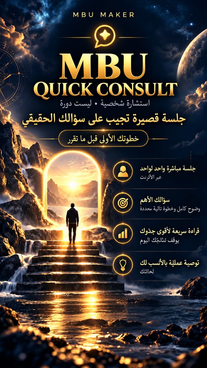 MBU QUICK CONSULT — استشارة شخصية، ليست دورة · جلسة قصيرة تجيب على سؤالك الحقيقي